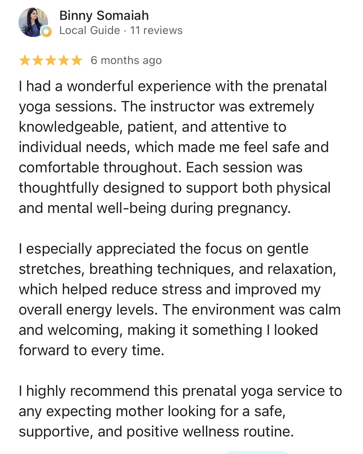 Google review by Binny Somaiah - 5 stars