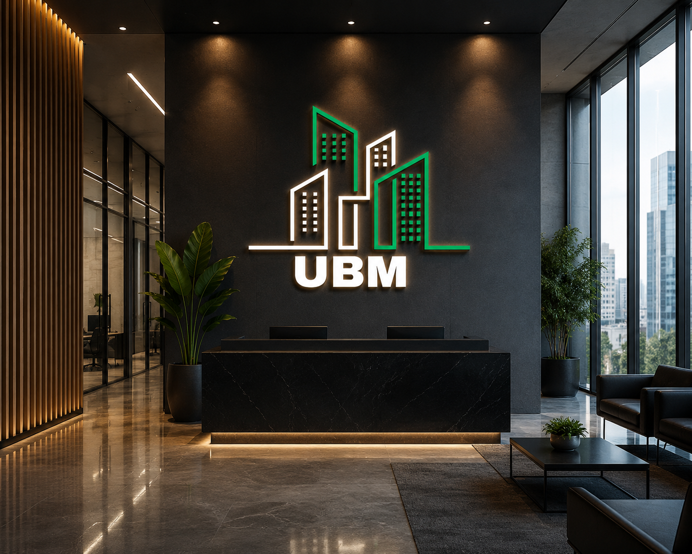 United Building Maintenance office with UBM wall sign