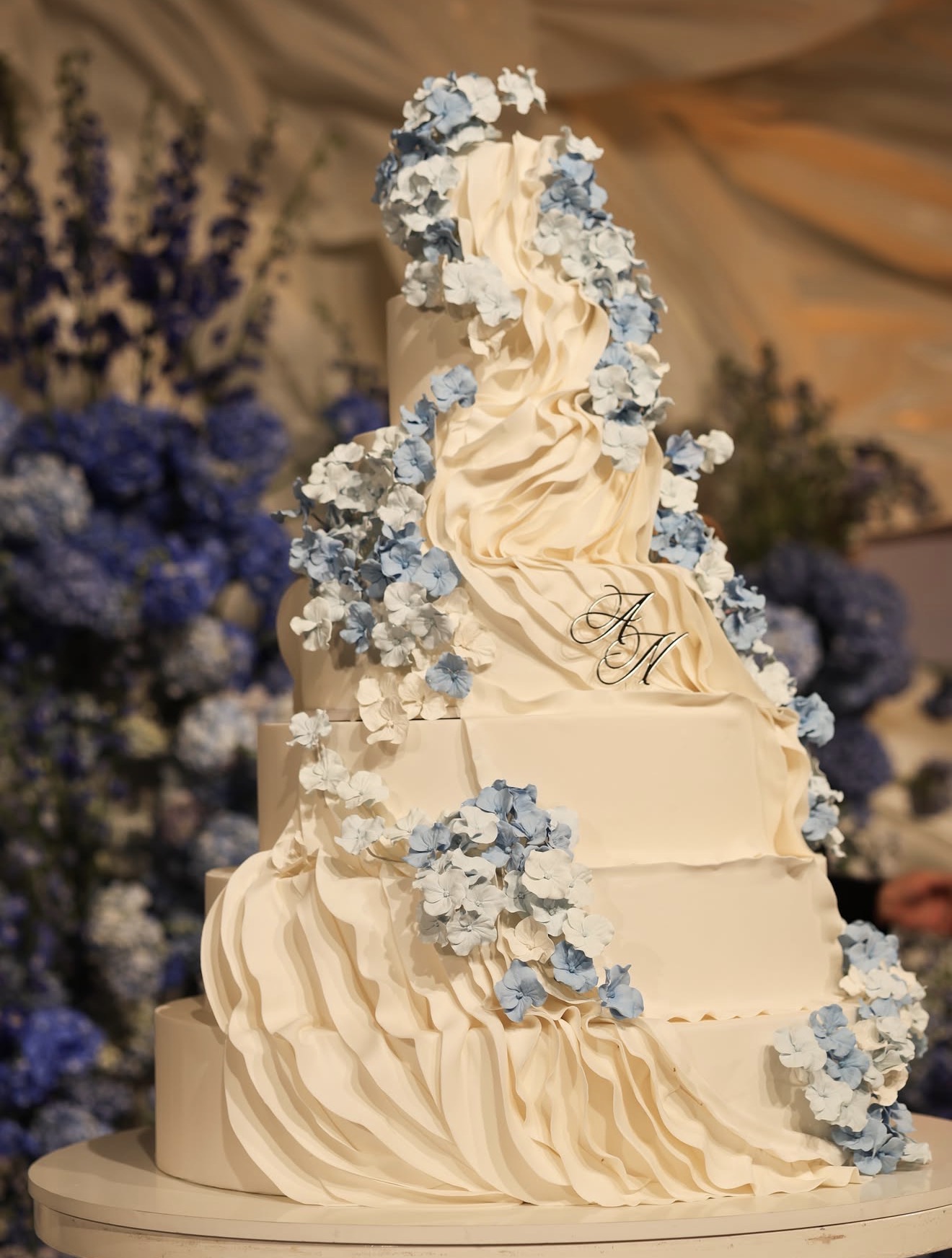 MKD Bakery luxury blue hydrangea wedding cake