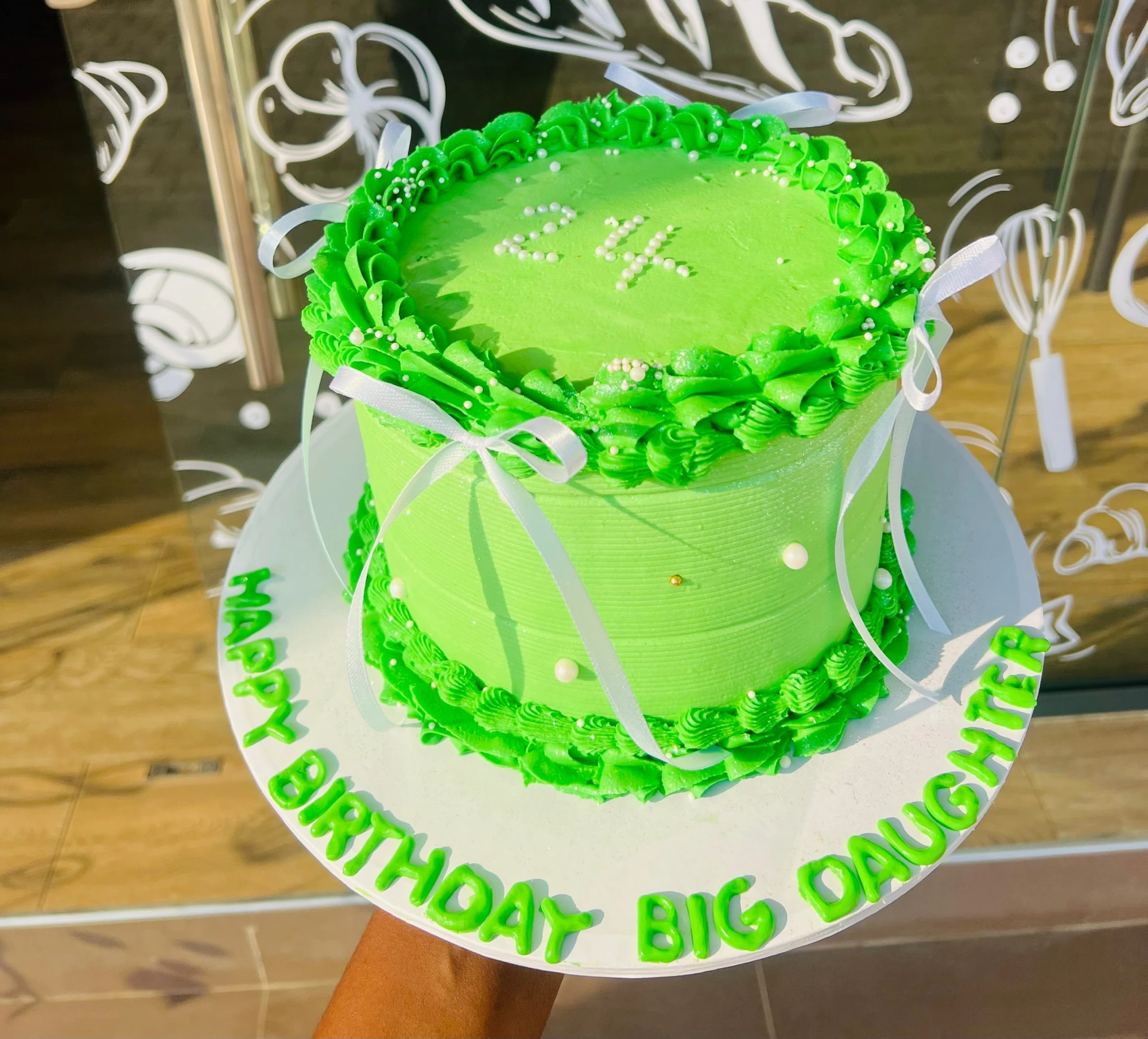 MKD Bakery green birthday cake