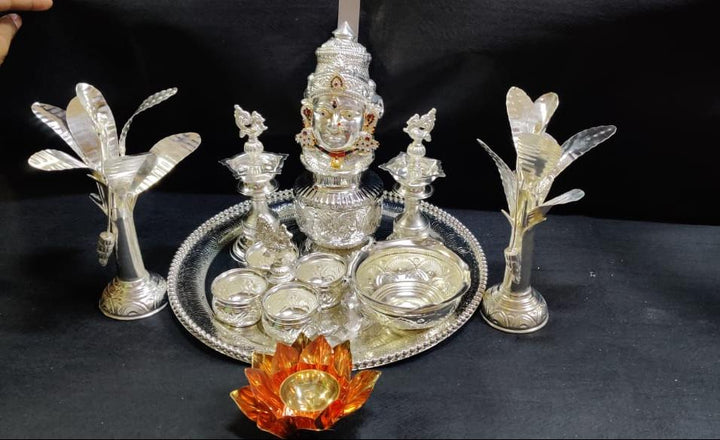 Full Set Impressive German Silver Pooja Set — view 2
