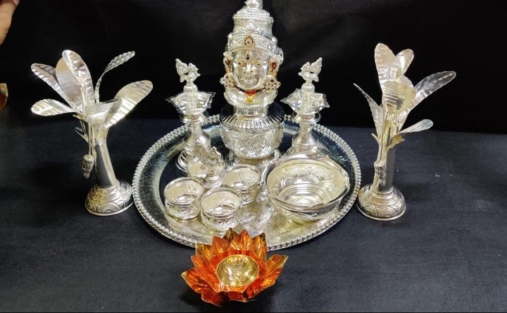 Full Set Impressive German Silver Pooja Set