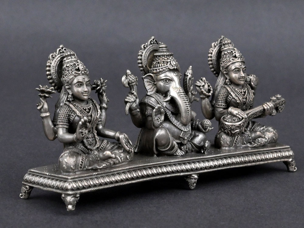 Ganesh Lakshmi Saraswati German Silver Idol Set — view 3