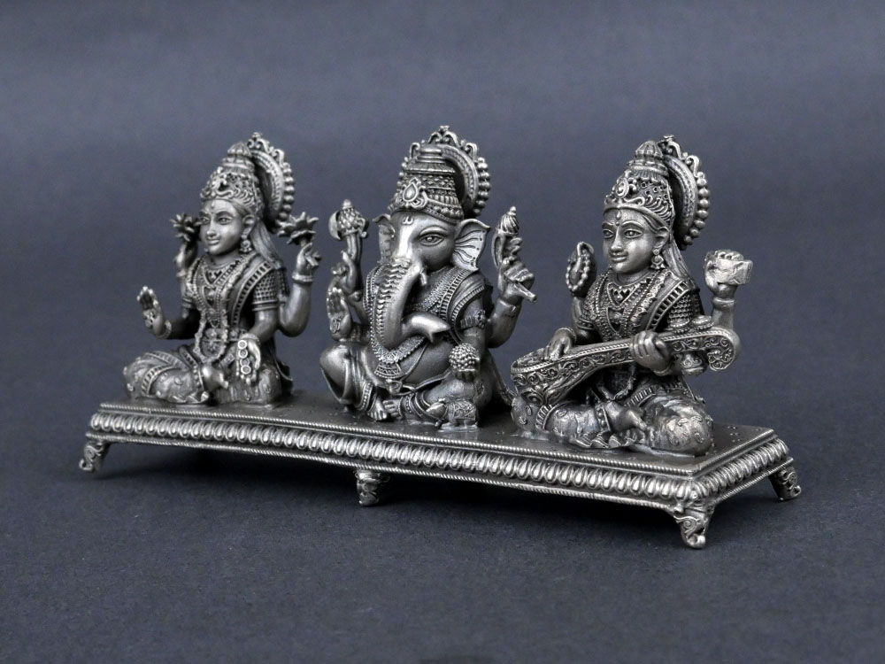 Ganesh Lakshmi Saraswati German Silver Idol Set — view 2