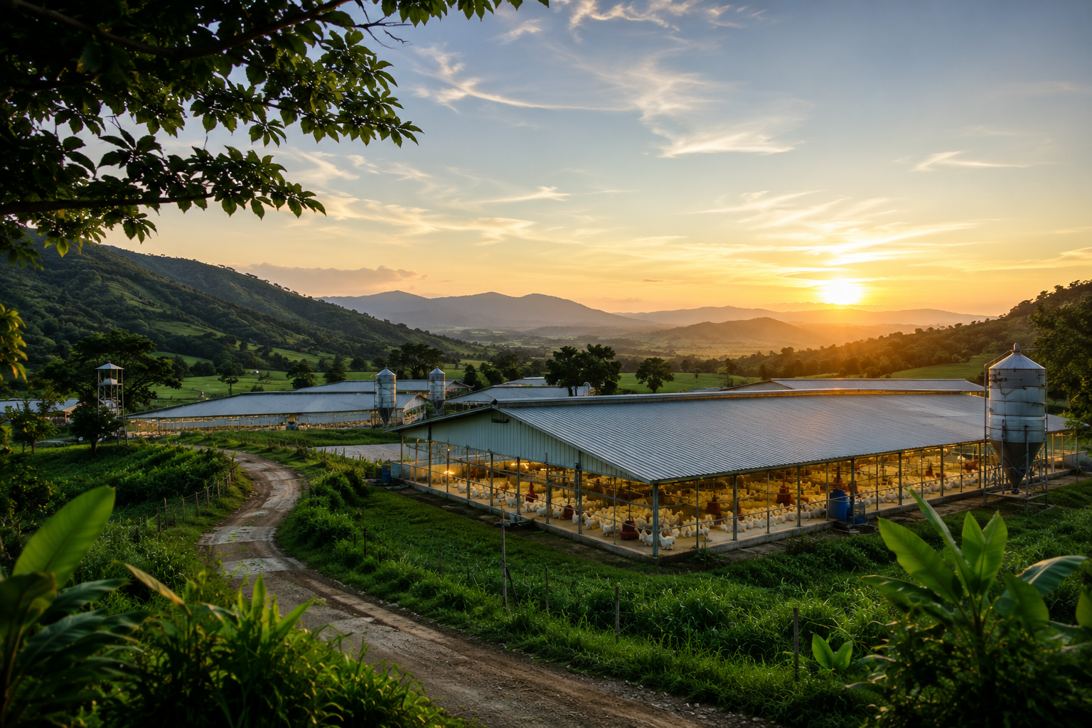 Bello Agri Ventures farm at sunset