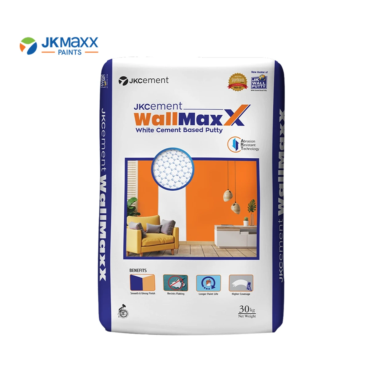 JK Cement WallMaxX White Cement Based Putty, 30 Kg Bag
