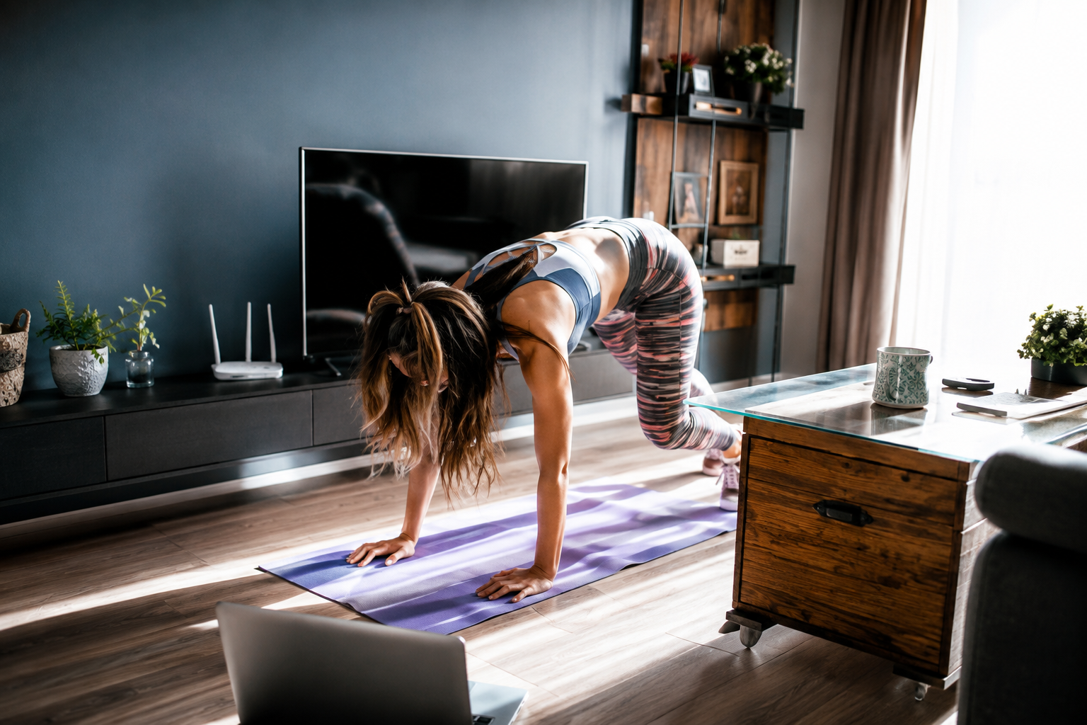 Women training at home