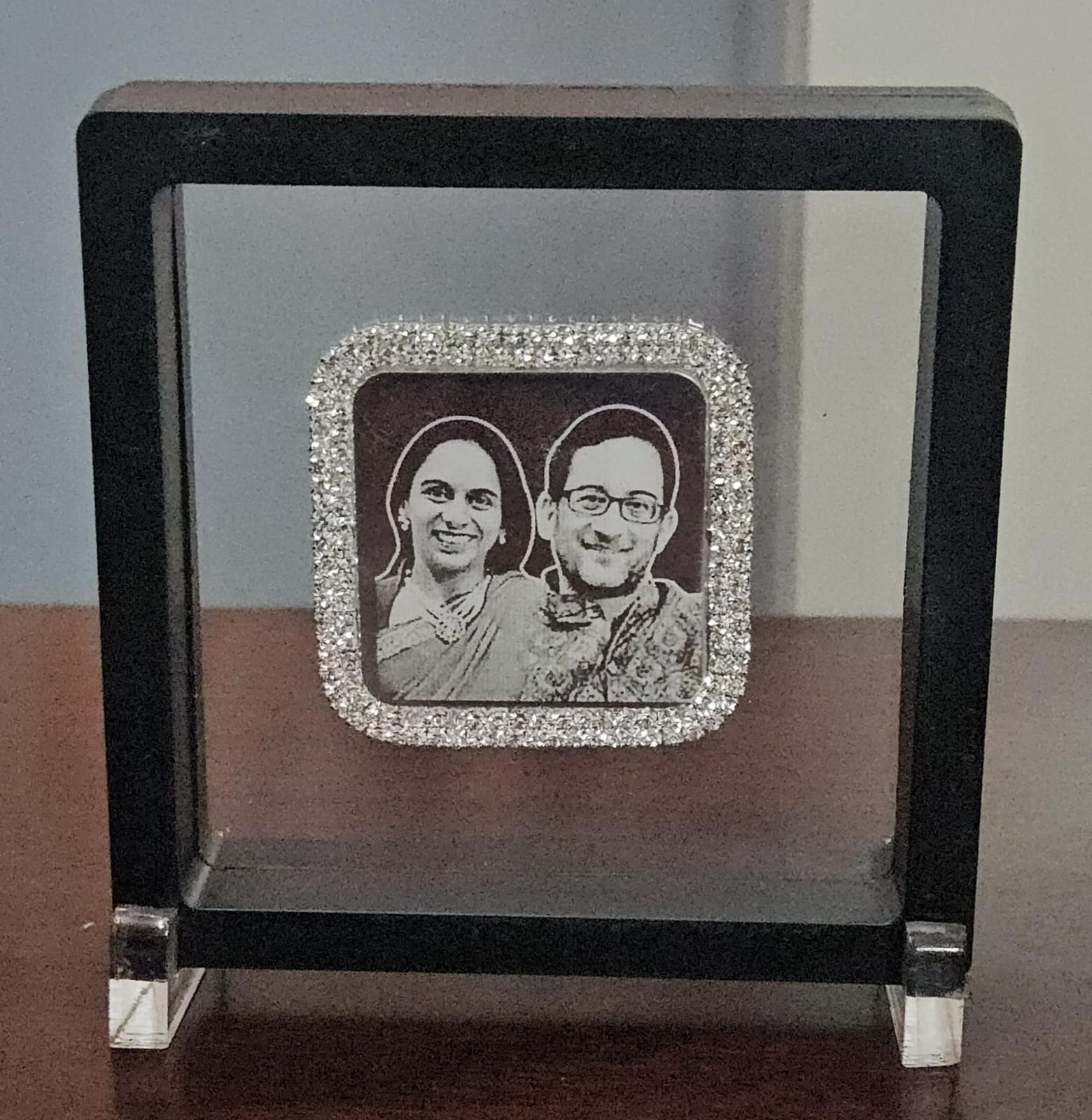 Photo Engraved Silver Coin on 3D Floating Frame — Various Sizes
