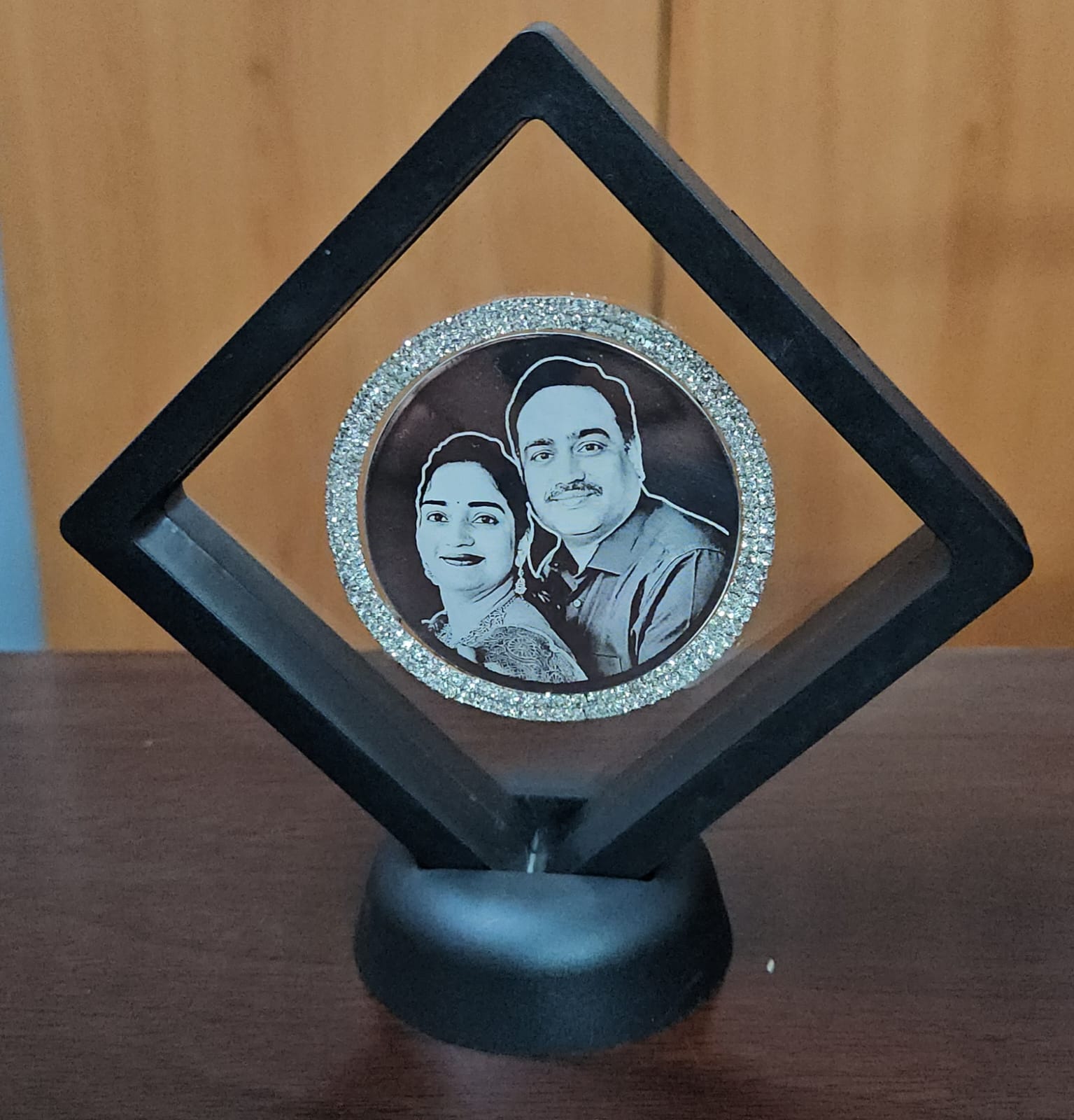 Photo Engraved Silver Coin on 3D Floating Frame — Various Sizes