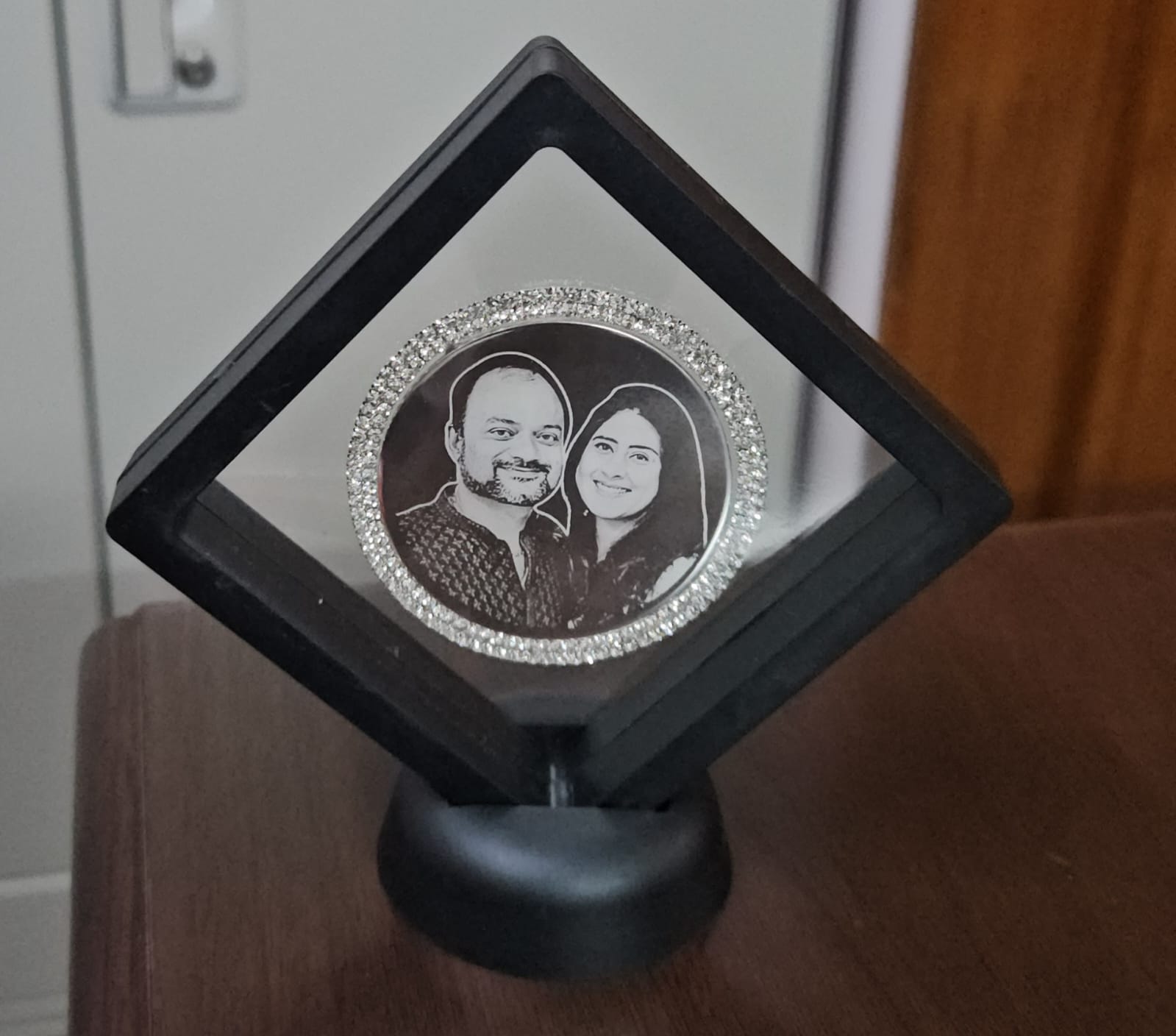 Photo Engraved Silver Coin on 3D Floating Frame — Various Sizes