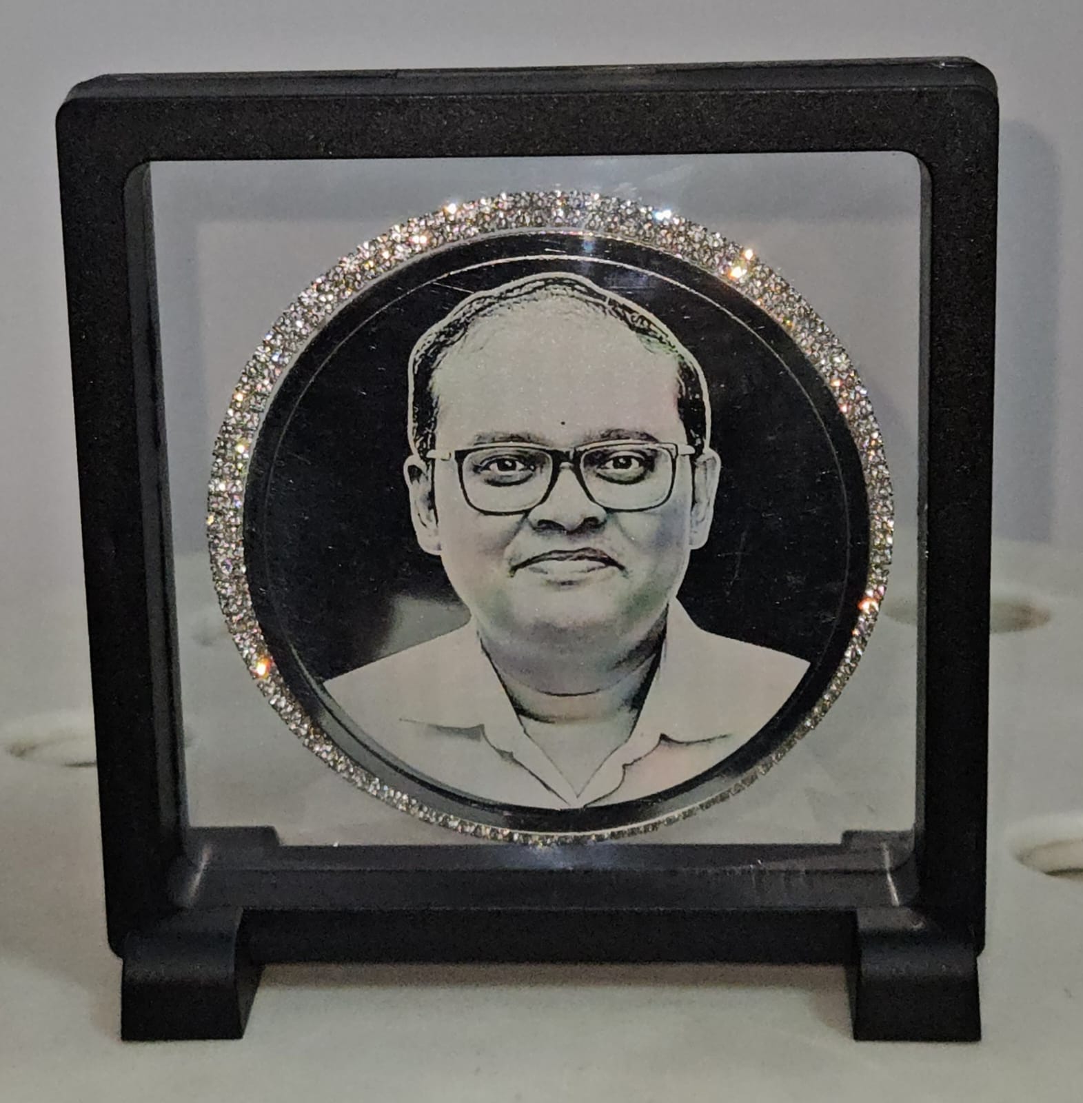 Photo Engraved Silver Coin on 3D Floating Frame — Various Sizes