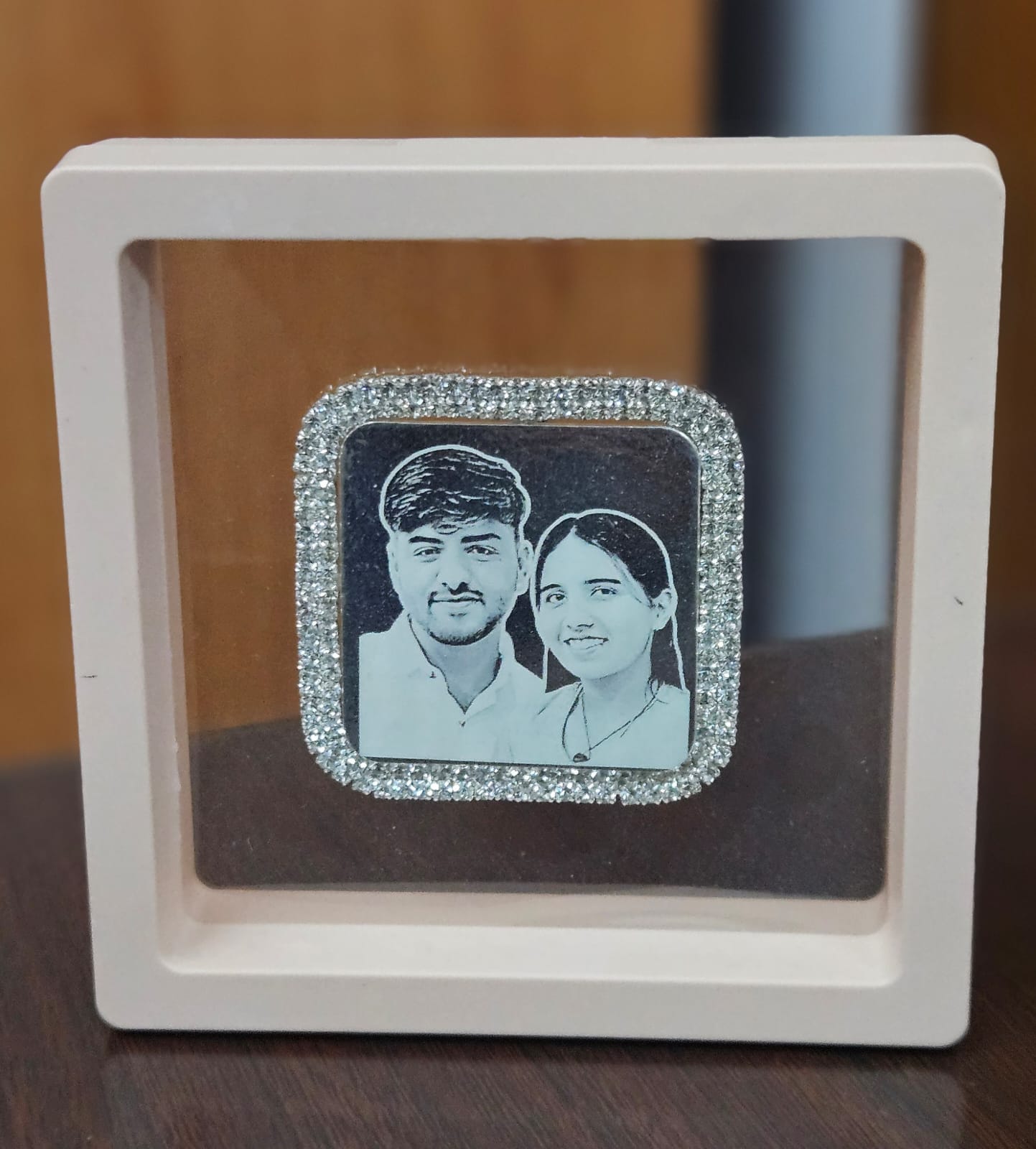 Photo Engraved Silver Coin on 3D Floating Frame — Various Sizes