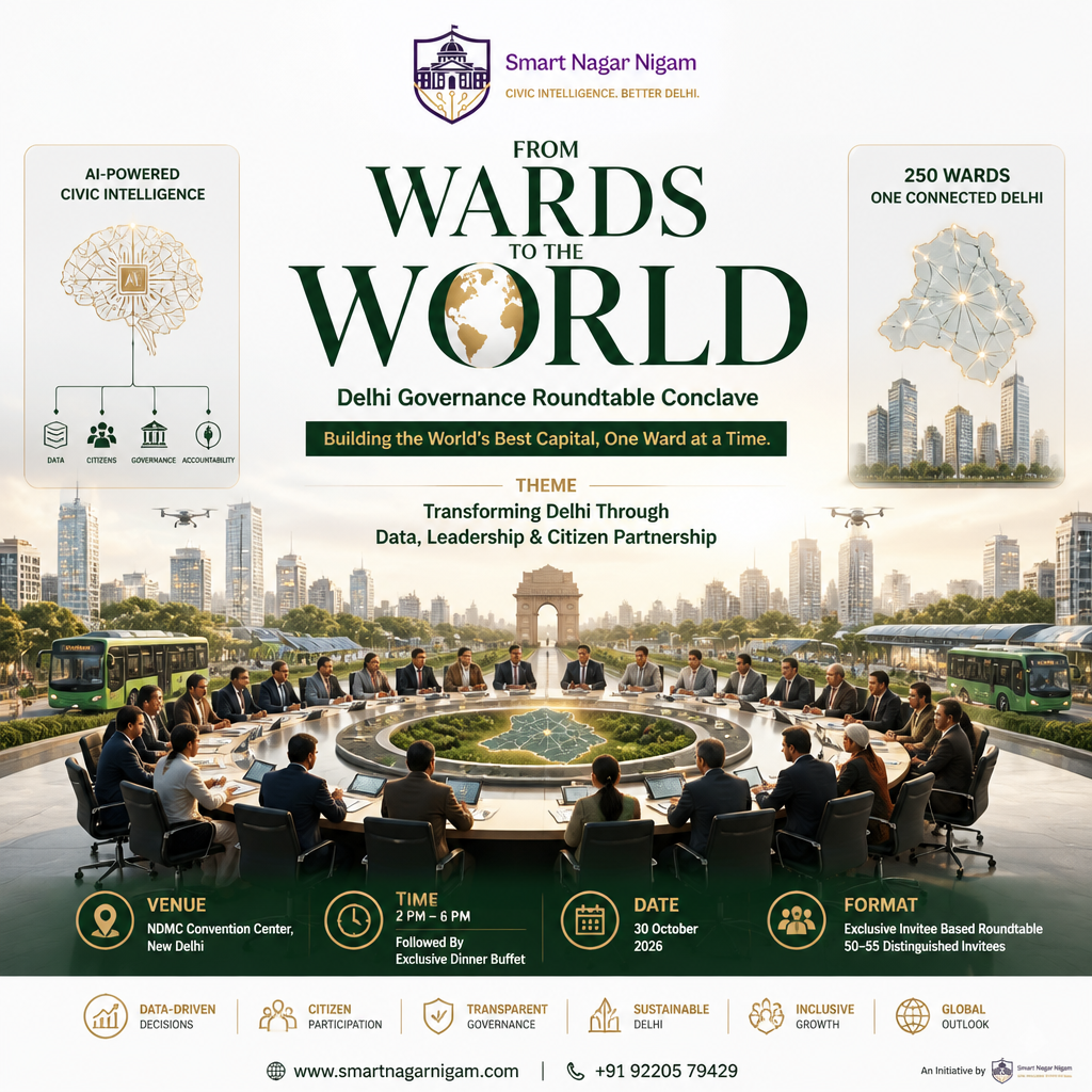 From Wards to the World — Delhi Governance Roundtable Conclave: 30 October 2026, 2 PM – 6 PM, NDMC Convention Centre, New Delhi, followed by an exclusive dinner buffet
