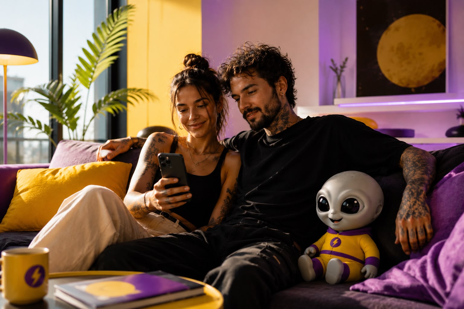 Pareja usando la app Nibiru en casa